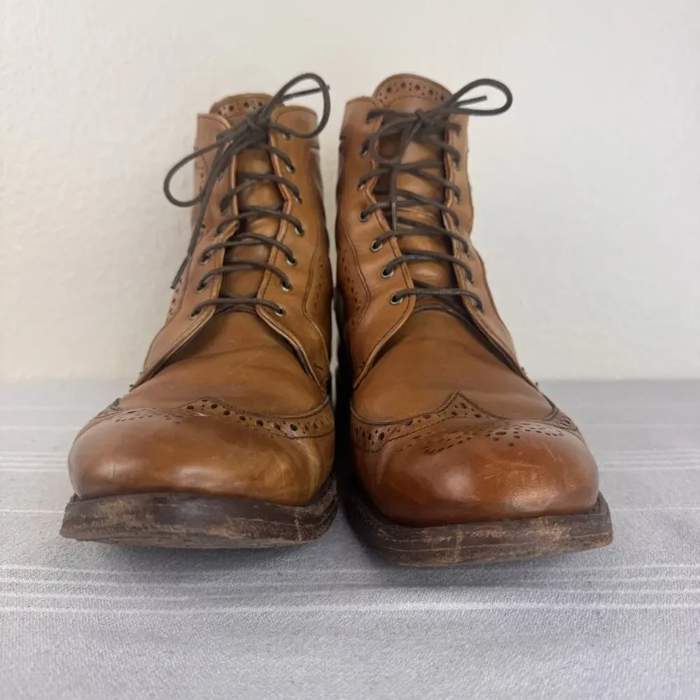 Allen Edmonds Dalton Wingtip Brogue Dress Boot Lace Up Leather Walnut Brown 12 D